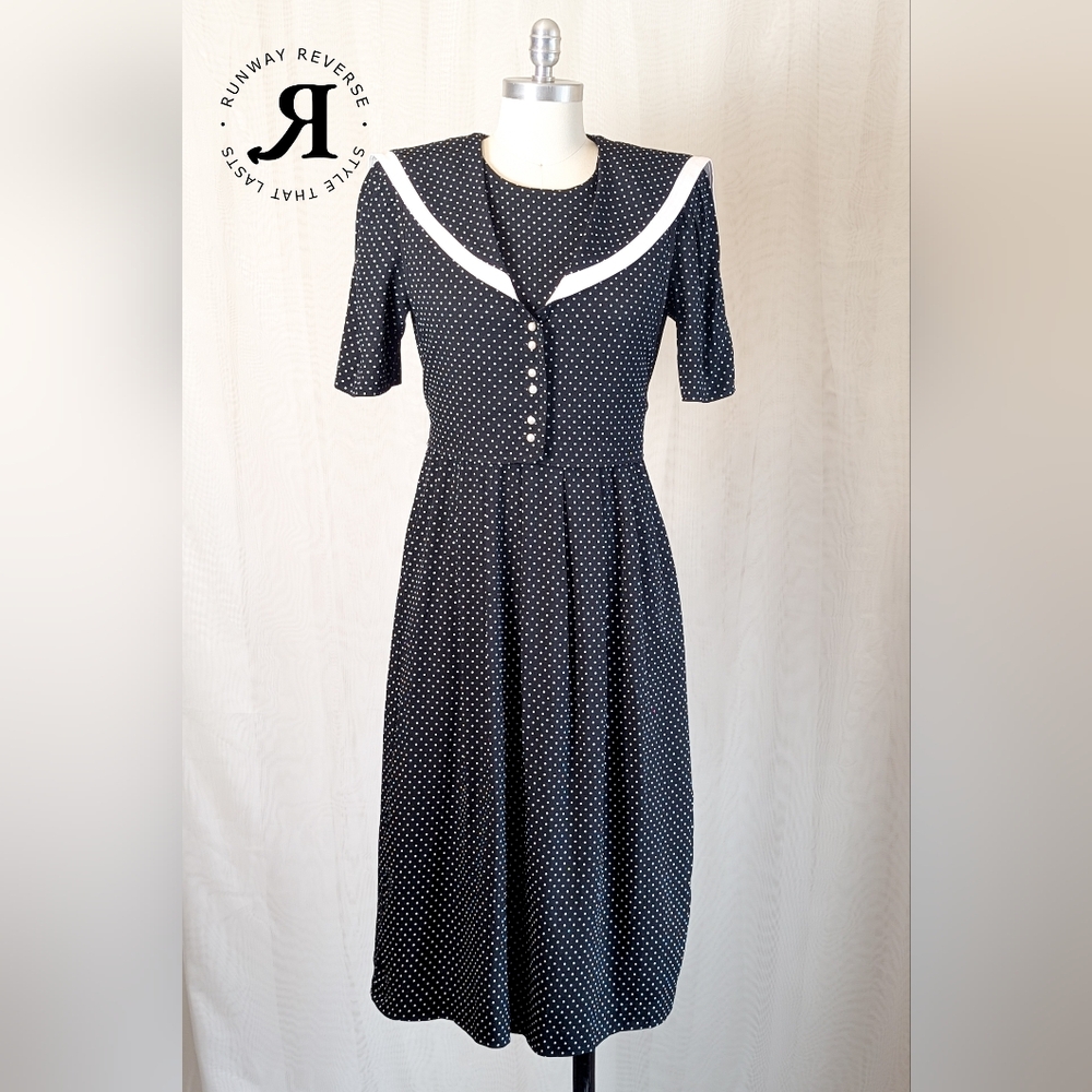 J.B.S. Black and White Polka Dot Midi Dress